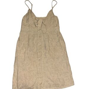 EVERLY Linen Blend Natural Oatmeal Shade Thin Adjustable Strap Dress (Size S)